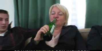 Boozed granny double penetration