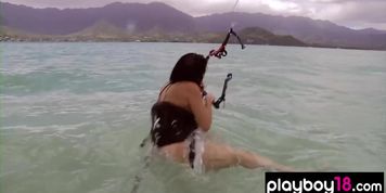 Big boobed badass hottie Dani Mathers and her GFS trying nude kite surfing (Crissy Henderson)