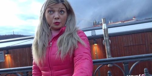 German blonde vixen with big ass takes dick for money