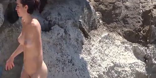 Naked Natural Beauty With Utterly Delectable Body Enjoys Taking Photos On The Spanish Nude Beach