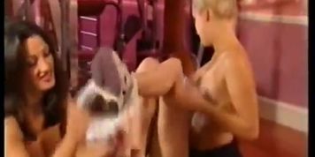 Sexy uk lesbian threesome gym