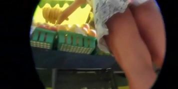 Amateur upskirt blonde at the market