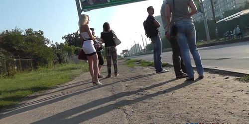 Naughty blonde girl caught for the hot upskirt XXX