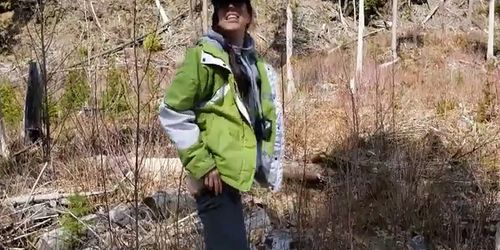 Rear View Outdoor Piss On A Log