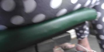 Gentle panties cover sweet pussy in the public upskirt