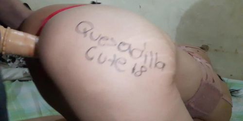 Mexican whore fucking doggy style! Dildo+anal plug, bitch moans.