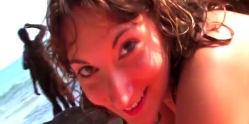 Horny couple does it right in front of them at the beach, they join in