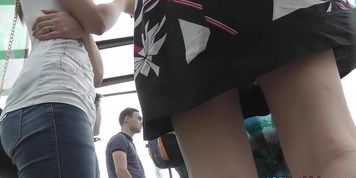 Hot MILF upskirt demonstrates casual classic panties