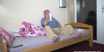 Old guy tastes girl