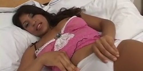 Hairy Latina amateur sucking and fucking two men