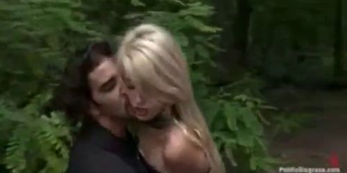 Tied up blonde fucks in woods in the middle of the day