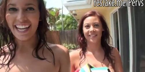 Pervert guy peeping on two lesbian girls having sex - video i