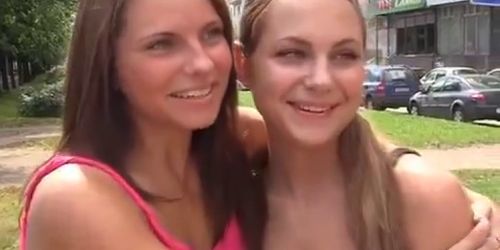 Two sexy girls in hot outdoor screw