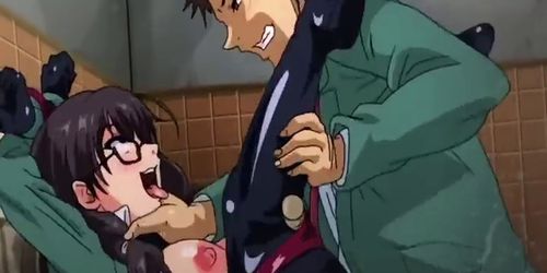 Orgy in the bathroom while two lesbians screw with a big dildo Anime hentai