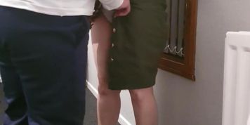 Step mother fucked through panties near the window by step son