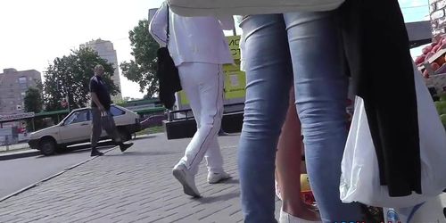 Hot upskirt pictures with brunette chick and her ass