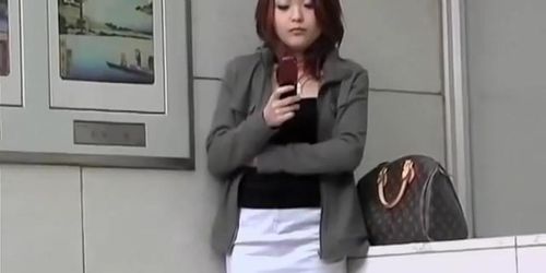 Slender darling having wicked sharking affair in the public