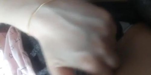 Pulling my panties to the side and showing off my pink pussy :)