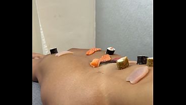 black guy ate Japanese food with a big stick