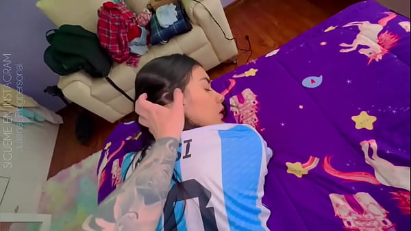 Beautiful Argentinian girl gets her ass broken while watching her idol Lionel Messi's game