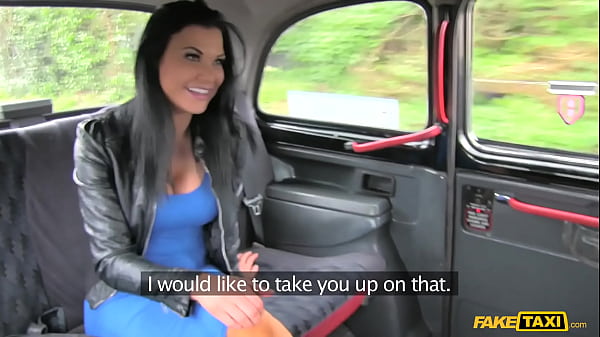 FakeTaxi - the infamous Sexy busty brunette in the blue dress horny for sex outdoors with a strangers hard dick - starring Jasmine Jae