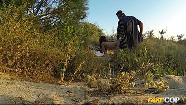 Hot Babe Strips Naked On Beach & Gets Tight Ass Fucked Outdoors - Fake Cop