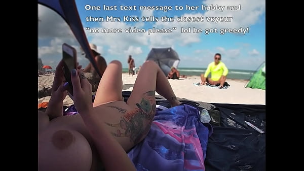 EW 5ii - Hubby Films Mrs Kandii Kiss and shows us what the voyeurs look like playing with their cocks when she lays out on the nude beach with her legs spread open for all to see!