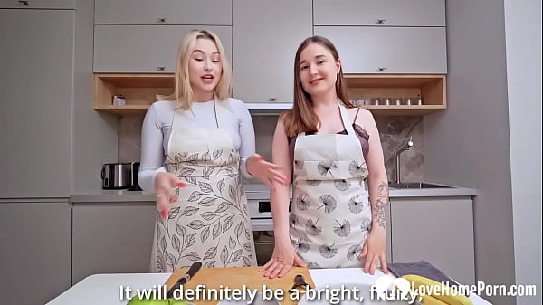 Two babes fucked hard in the kitchen
