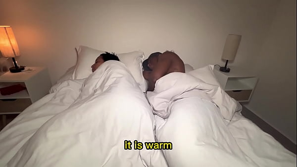 Step Mom And Step Son Share a Bed In A Hotel Room. English subtitles