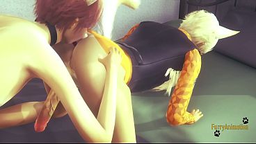Furry Yaoi - 2 Foxes Annalingus & Fucked with creampie in his ass - Yiff animation Manga anime Gay