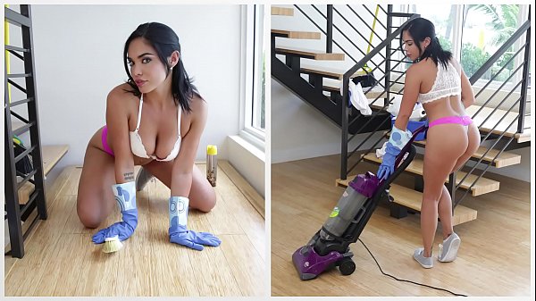 BANGBROS - La sirvienta latina caliente Selena Santana pule la perilla de Bruno Dickemz