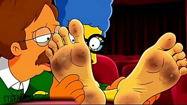 Las sucias y arrugadas suelas de los pies de Marge Simpson. Parodia de Tarantino.