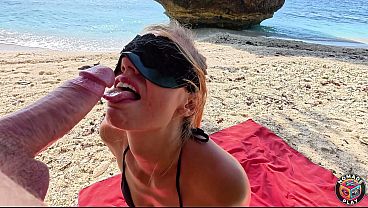 Messy Beach Blowjob - Dripping Saliva & Deepthroat