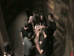 Poor lady victim gets destroyed in total bondage group sex getti