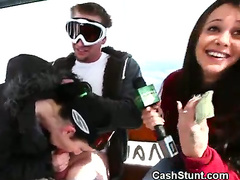 Amateur girl gives her boyfriend a blowjob on ski lift
