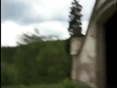 Shy brunette gives a public blowjob and rides on a hard dick