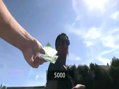 Pretty amateur payed then sucks and sit on a cock outdoor