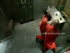 Blonde busty prison secretary caught by escaping prisoners and r