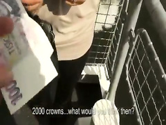 Nasty milf flashes her ass and big tits then gets fucked in publ