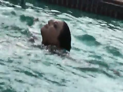 Curvaceous honey fucked near the pool after having a swim by a l