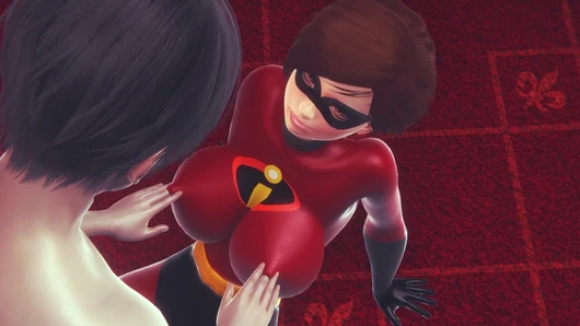 Helen Parr The Incredibles Gets an Orgasm from Breast Play and Cunnilingus - Fingering Her Tight Pussy in eD Animation