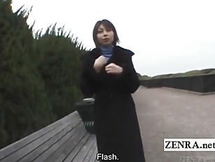 Subtitled Japanese housewife public nudity with fingering