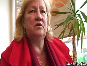 Huge grandma is picked up in cafe