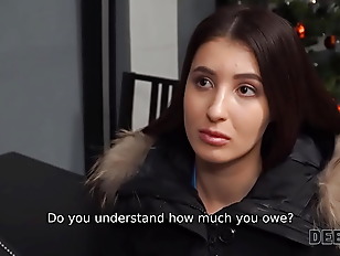 DEBT4k. Girl owes money and she is fucked after the debt collector finds her